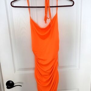 Vibrant Orange Halter Dress